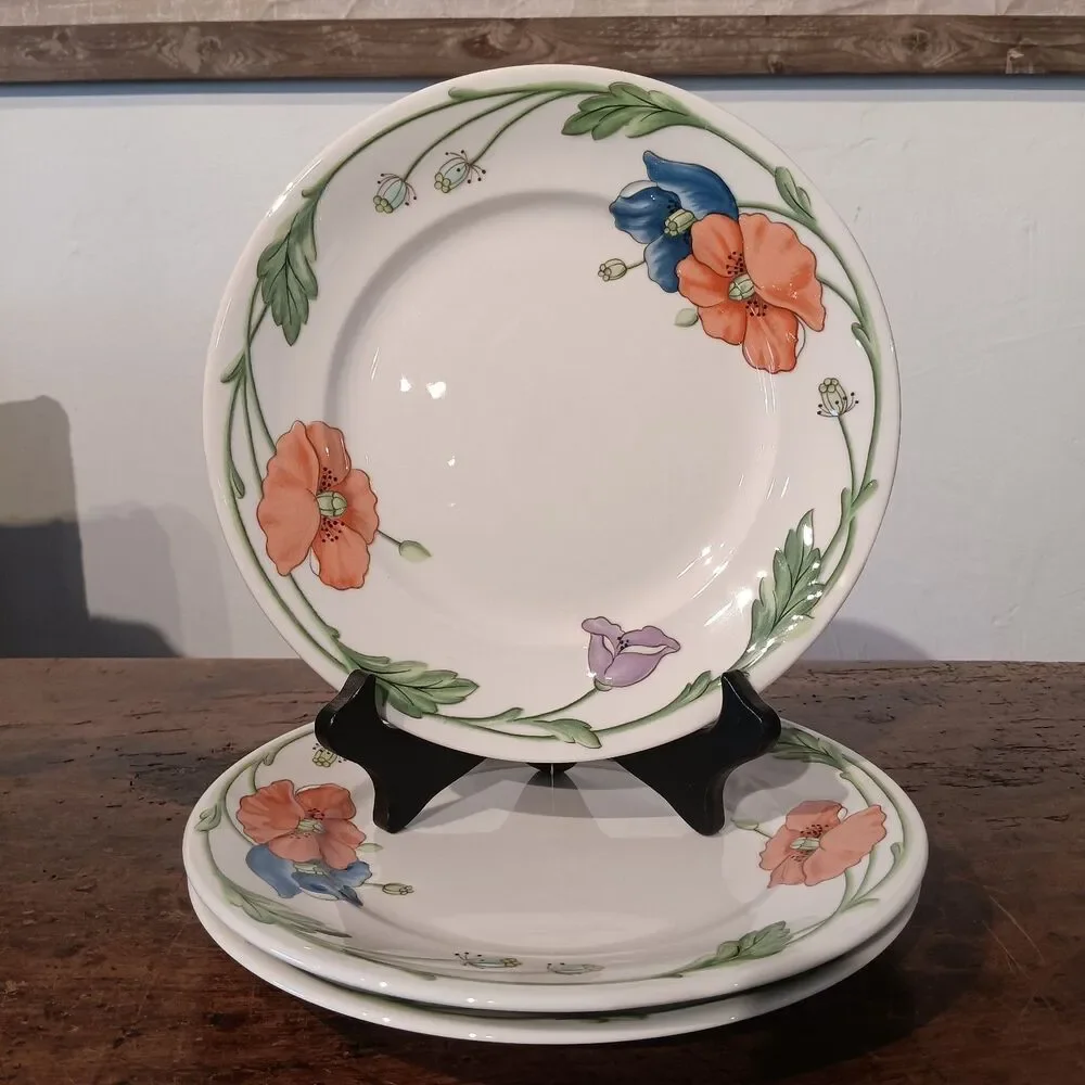 VTG Villeroy & Boch Amapola 8.25 Set of 3 Salad Plates 80's Cottagecore Floral
